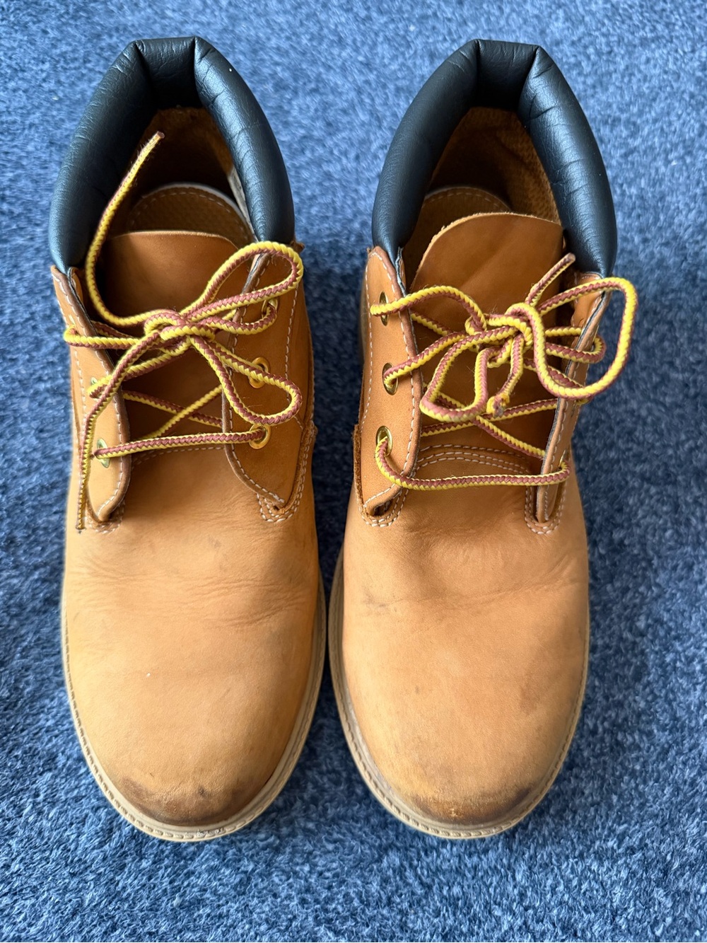 Timberland Wheat Tan Leather Work Boots with Black Collar